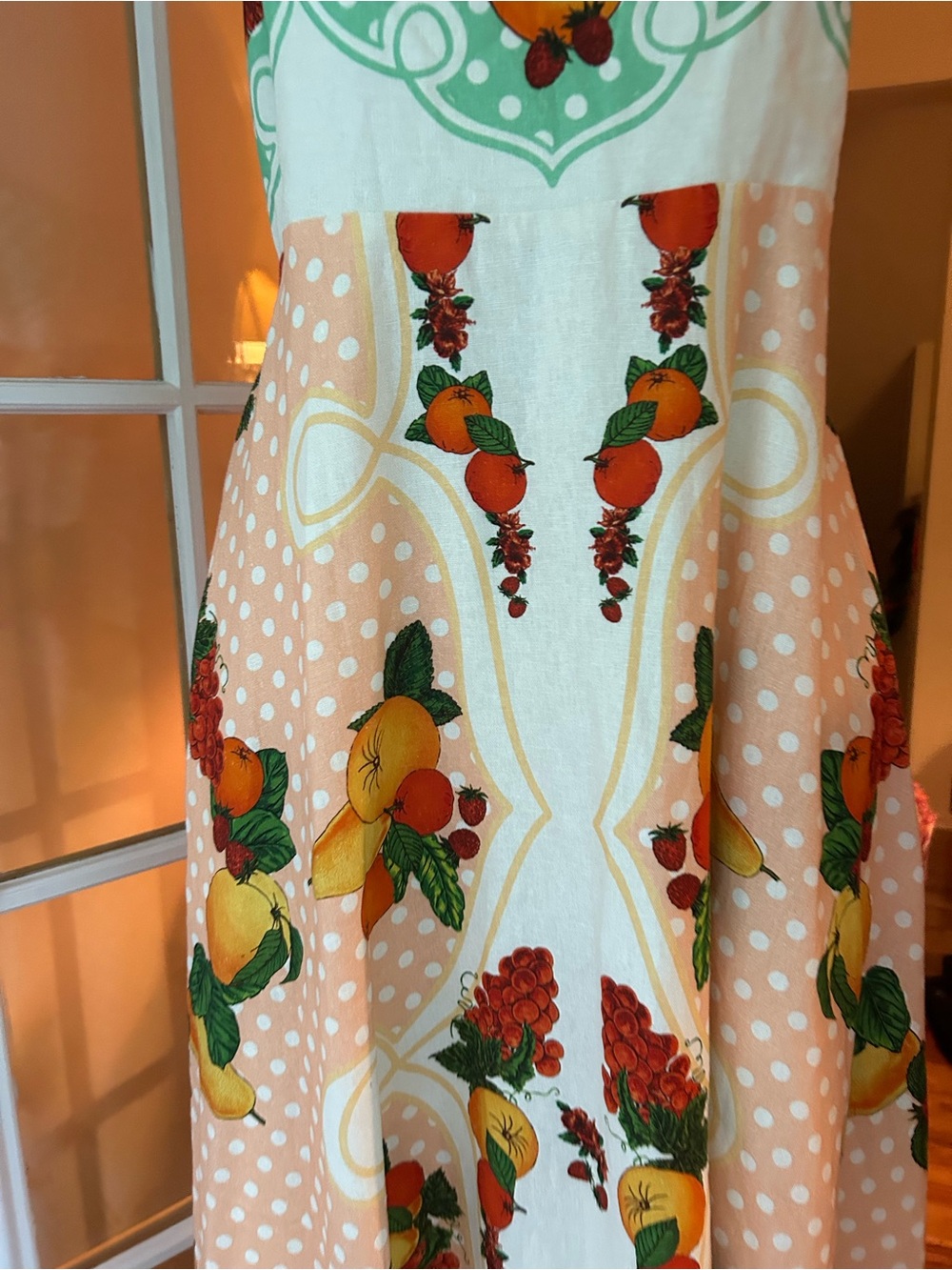 Caroline Constas Peach, Green and Yellow Polka dot Fruit-Print Maxi Dress - Picture 5 of 12